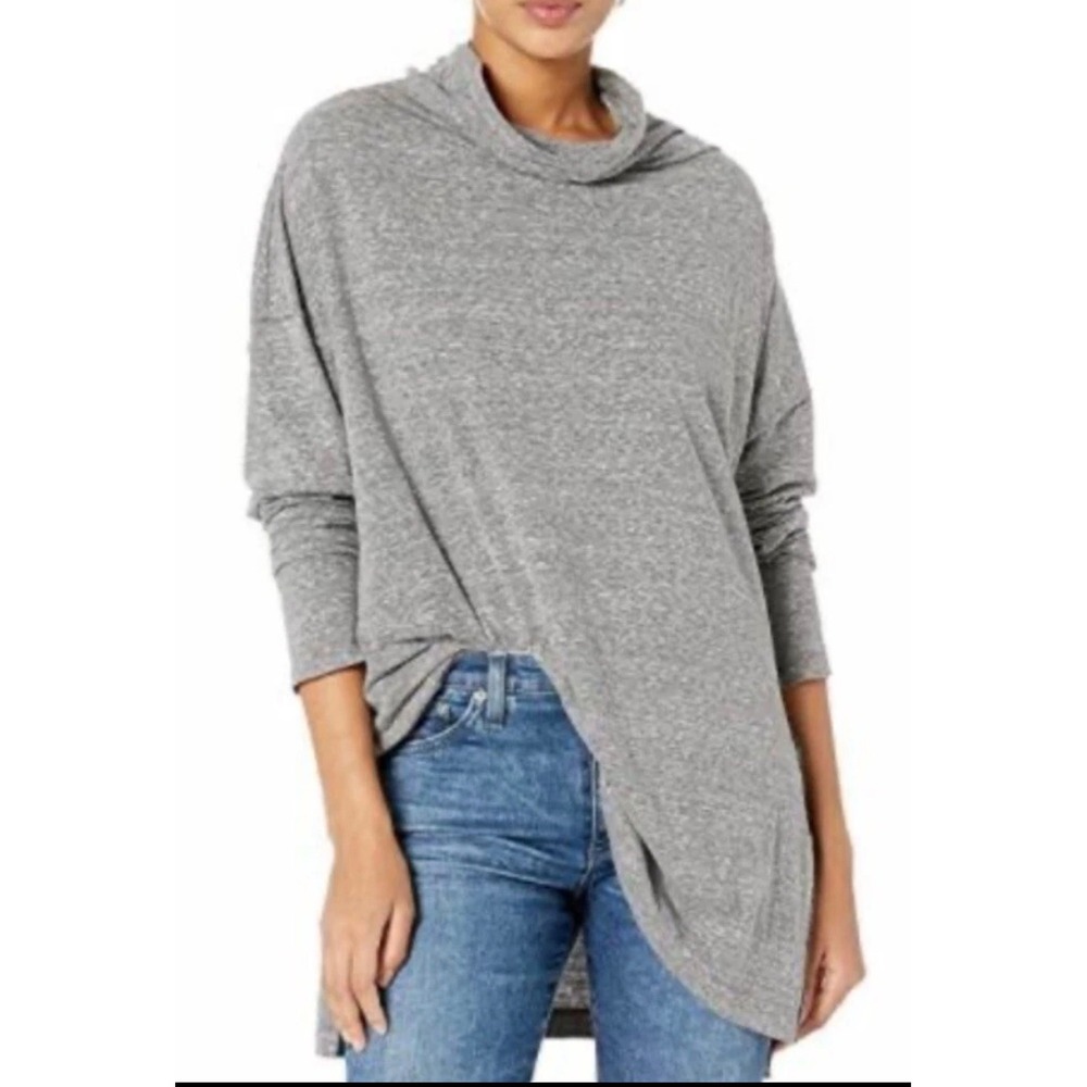 We The Free People Bella Vista Tunic Large Gray Cowl Neck Long Sleeve Top Shirt